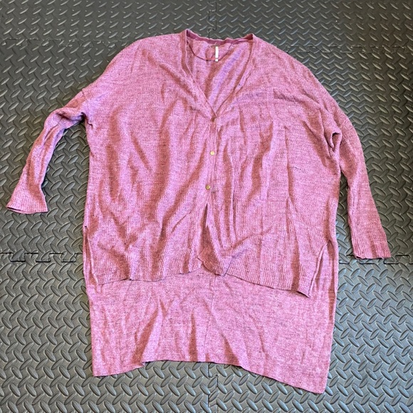 Free people TGIF Oversized SML cardigan raspberry pink high low marled - Picture 8 of 12